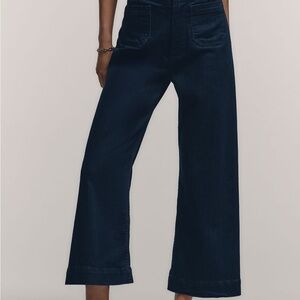 Women's Cropped High Rise Wide-Leg Jeans - Dark Blue